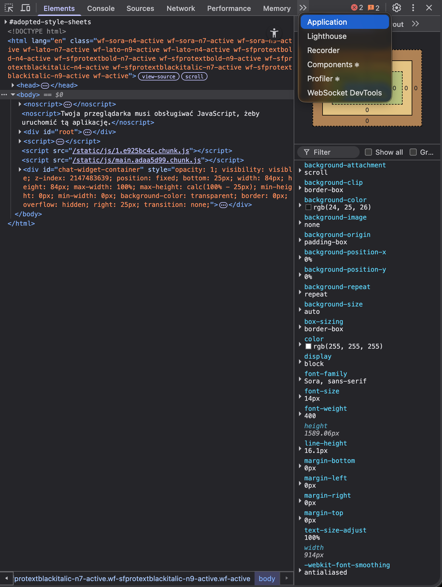 Browser DevTools opened on the Application tab